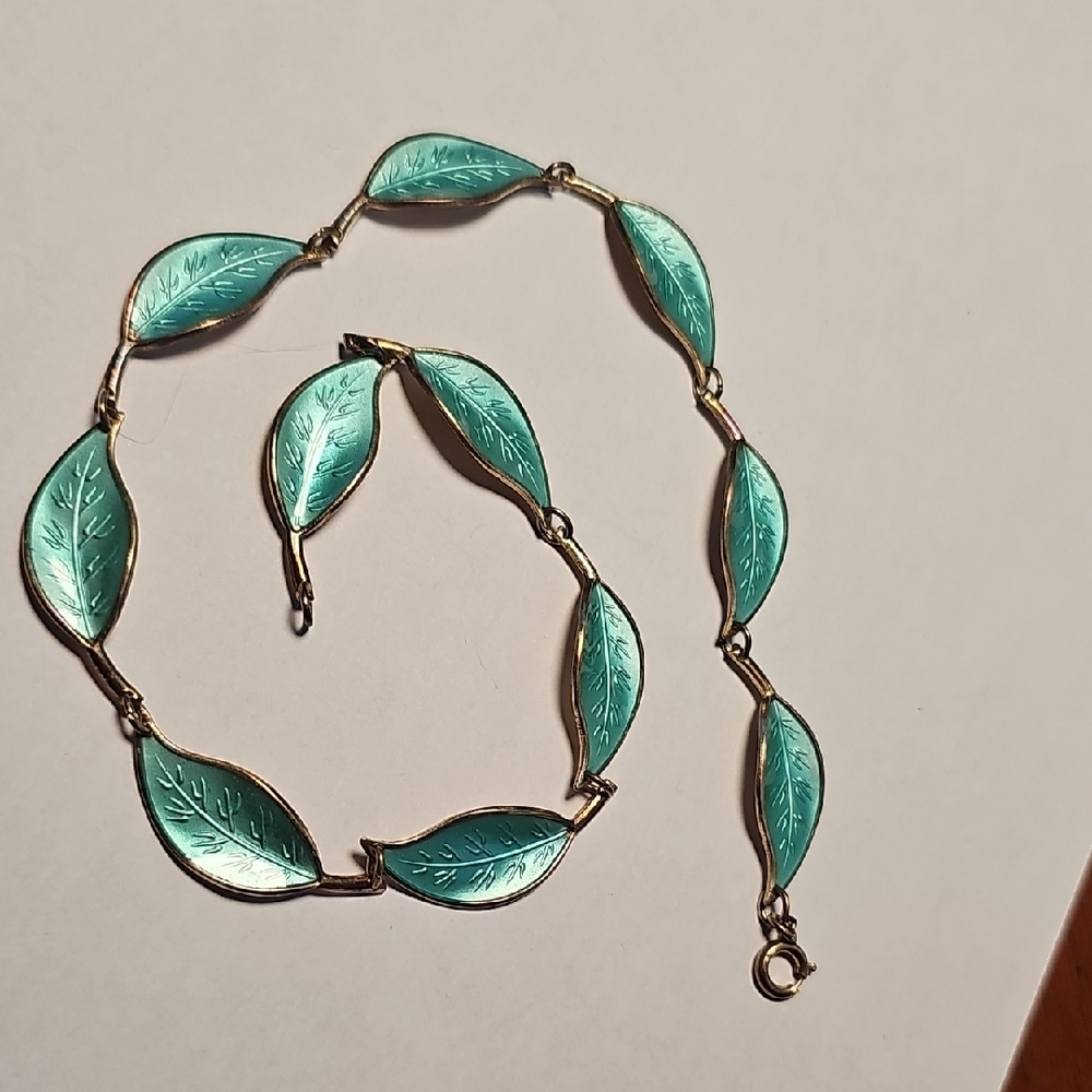 David Andersen Green Guilloche Enamel Gilt Choker